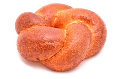 Fresh woven bread isolated on whiteの写真素材