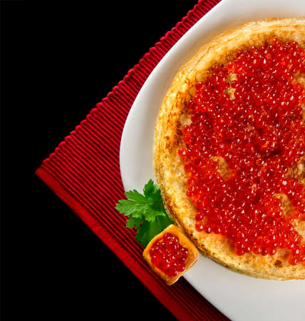 Pancakes with red caviarの写真素材