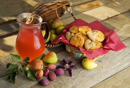 Still life with cookies in a gardenの写真素材