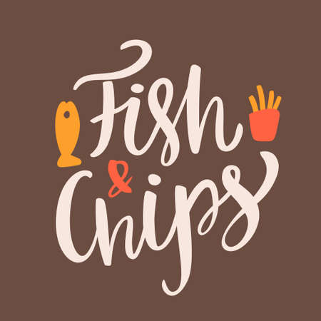 Fish and chips. Hand lettering. Vector hand drawn illustration.のイラスト素材