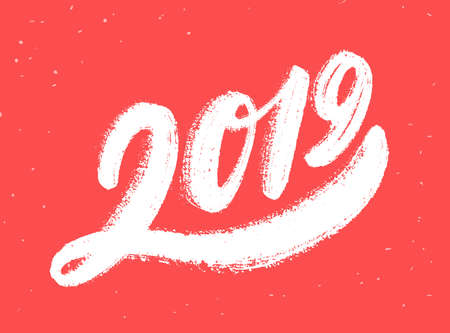 Happy New Year 2019. Greeting card. Vector hand drawn illustration.のイラスト素材