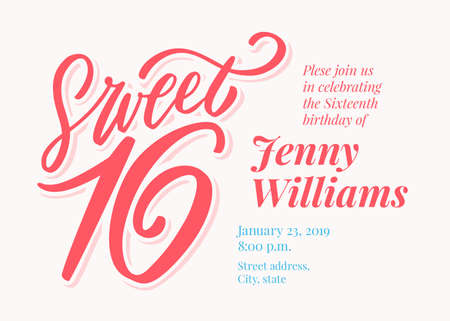 Sweet 16. Hand lettering. Vector hand drawn illustration.のイラスト素材