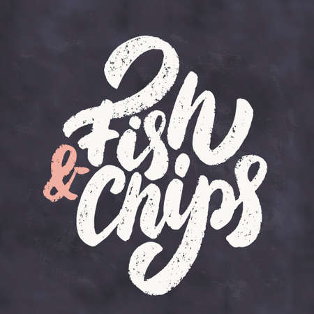 Fish and Chips. Chalkboard lettering sign.のイラスト素材