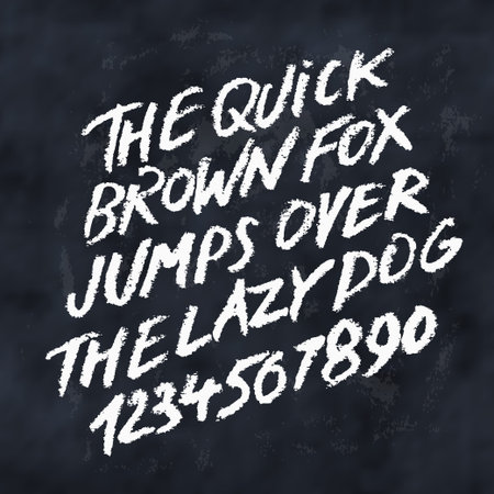 Chalk font. Handwritten alphabet letters and numbers.