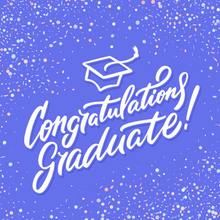 Congratulations graduate banner. Hand lettering. Vector hand drawn illustration.のイラスト素材