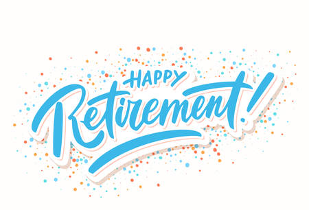 Happy Retirement banner. Hand lettering. Vector hand drawn illustration.のイラスト素材