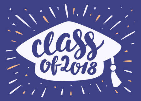 Class of 2018. Graduation banner. Vector hand drawn illustration.のイラスト素材
