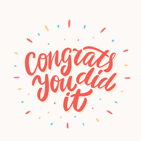 Congrats. you did It. Congratulations card. Vector hand drawn illustration.のイラスト素材