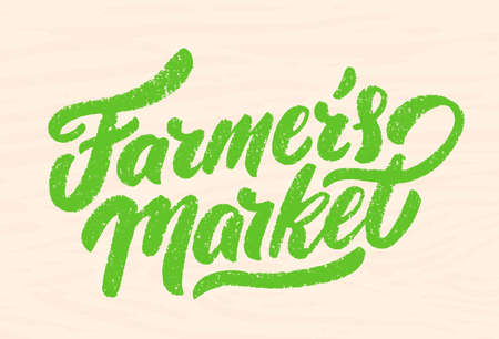 Farmers market. Wood sign. Vector hand drawn illustration.のイラスト素材