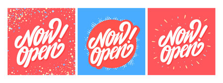 Now open. Vector lettering banners.のイラスト素材