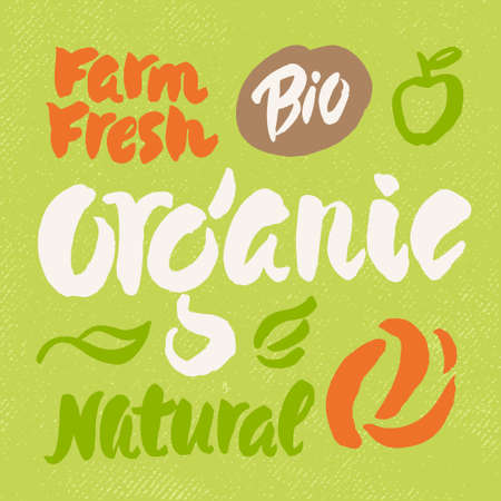 Organic, natural, bio and farm fresh. Set of labels for organic and natural food. のイラスト素材