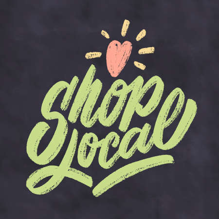 Shop local. Vector lettering chalkboar sign .のイラスト素材