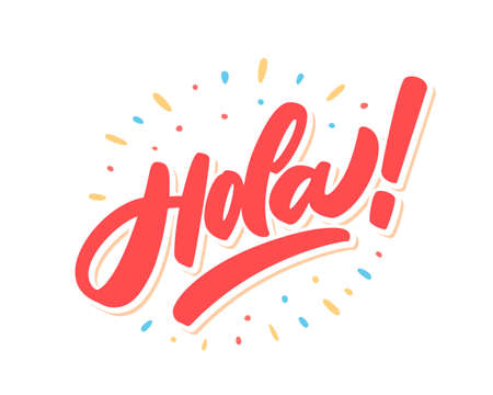 Hola. Vector hand drawn lettering banner.のイラスト素材