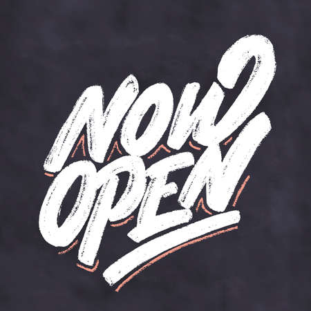 Now open. Vector chalk lettering banner.のイラスト素材