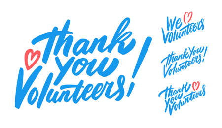 Thank you, volunteers. We love volunteers. Vector lettering set.のイラスト素材