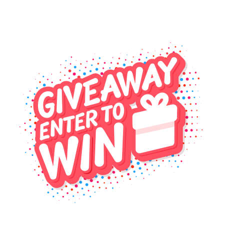 Giveaway. Enter to Win. Vector lettering banner with gift box icon.のイラスト素材