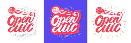 Open mic. Vector lettering banners set.のイラスト素材