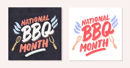 National BBQ month. Vector handwritten signs set.のイラスト素材