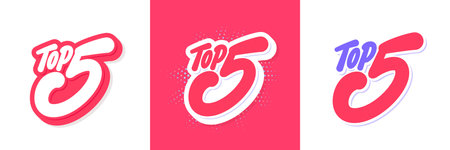 Top 5. Handwritten vector letterings banners.のイラスト素材