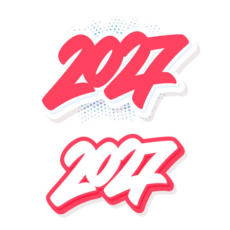 2027 red number sticker set.Two design and color variationsのイラスト素材
