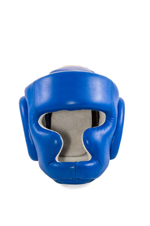 Blue safety helmet boxer closeup front view isolated on white backgroundの写真素材