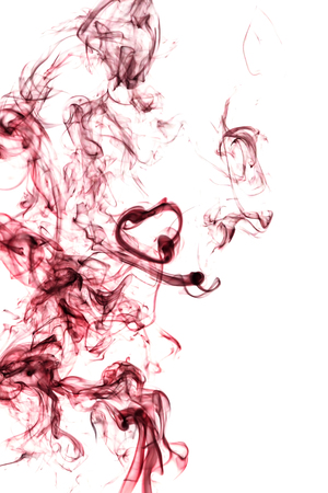 Red smoke abstract with a heart shape on a white backgroundの写真素材