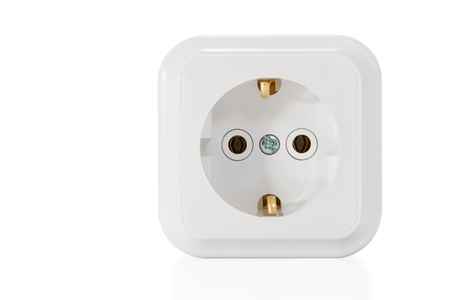 White single recessed socket with earthing isolated on a white backgroundの写真素材