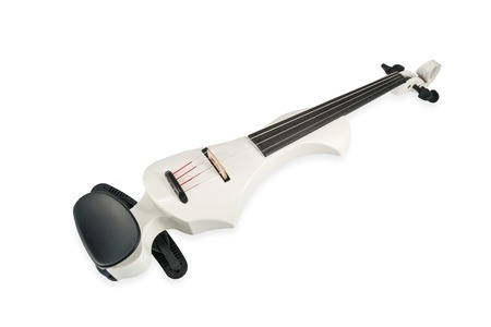 Beautiful narrow white electric violin isolated on a white backgroundの写真素材