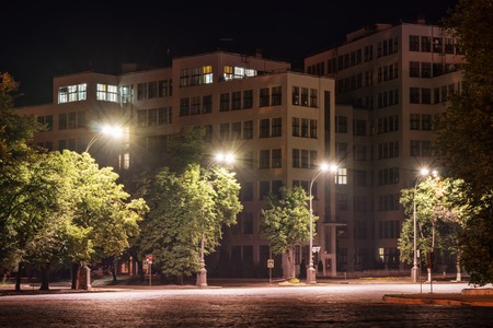 Beautiful city building in the light of street lamps. Night sceneの写真素材