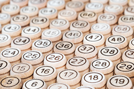 Kegs bingo board game lined up in order of numbersの写真素材