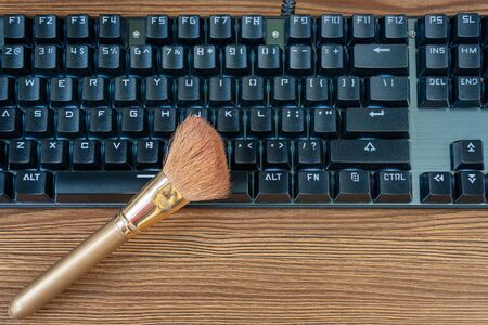 brush for cleaning the dust lying on the keyboardの写真素材
