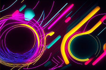 Abstract neon background with circles and lines