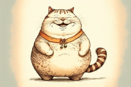 A painted portrait of a contented fat catの写真素材