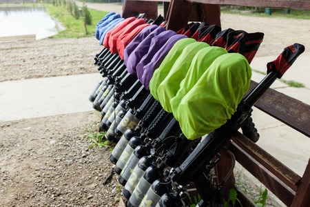 game weapon paintball, weapons prepared for playing paintball.の写真素材