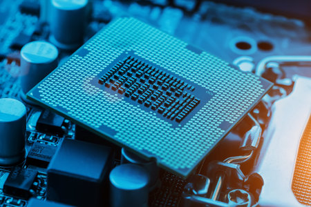 Close-up of CPU Chip Processor. Selective Focus.