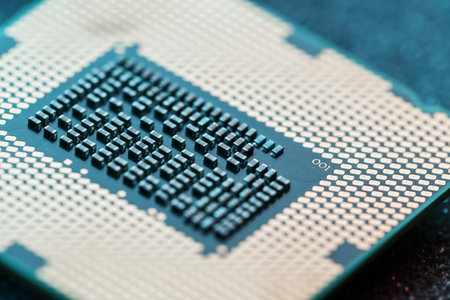 Close-up of CPU Chip Processor. Selective Focus.