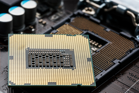 Close-up of CPU Chip Processor. Selective focus. Macro shooting of the inside of the chipの写真素材