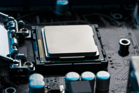 Close-up of CPU Chip Processor. Selective Focus.の写真素材