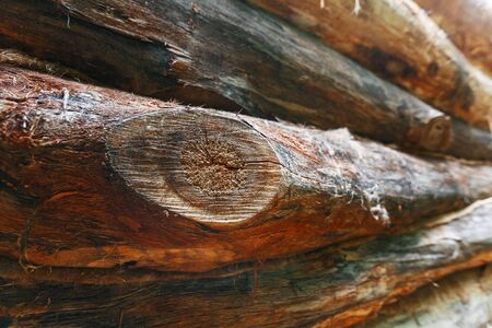 Log cabin wooden facade texture or rustic wood horizontal background. Full screen. With Copy Spaceの写真素材