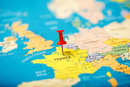 The location of the destination on the map of France is indicated by a red pushpin. France marked on...