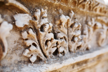 Beautiful and graceful ornament, an element of buildings. Parts of the ruins and ruins of ancient...