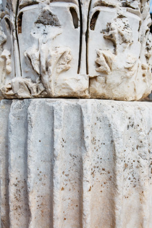 Beautiful and graceful ornament of columns, an element of buildings. Parts of the ruins and ruins of...