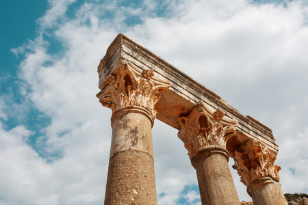 Columns The ruins of the ancient city of Ephesus against the blue sky on a sunny day. Turkeyの写真素材
