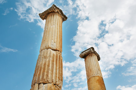 Columns The ruins of the ancient city of Ephesus against the blue sky on a sunny day. Turkey