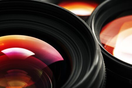 A camera lens with a beautiful close-up optical unit as a substrate. Macro In full screenの写真素材