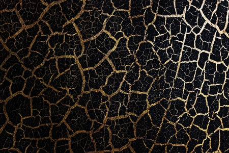Black background in Golden grunge texture, natural texture cracks Golden elements. Conceptual effect...
