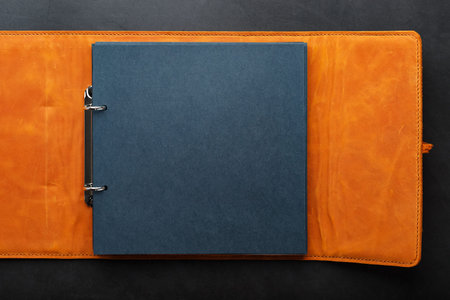 Photo album with empty space for photos, white frames on black paper. Album with empty space for...