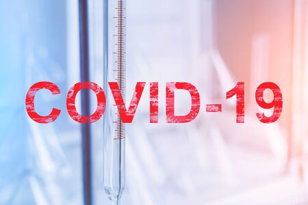 Laboratory with equipment for chemical analysis, detection and treatment of coronavirus infection, labeled COVID-19. Covid-19 disease.の写真素材