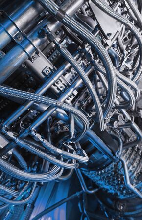 Gas turbine compressor for power generation on the offshore platform of Central oil and gas processing. In a monochromatic blue colorの写真素材