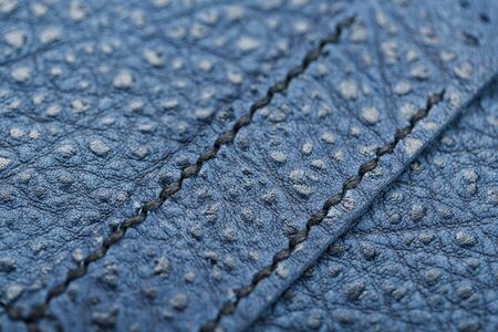 Texture blue leather closeup on a black background. Handmade item close-up. Business and Financeの写真素材